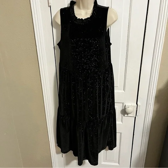 J. Crew Factory Shimmer Velvet Sleeveless Midi Dress Black Gold Size 10 A2 - Picture 4 of 11